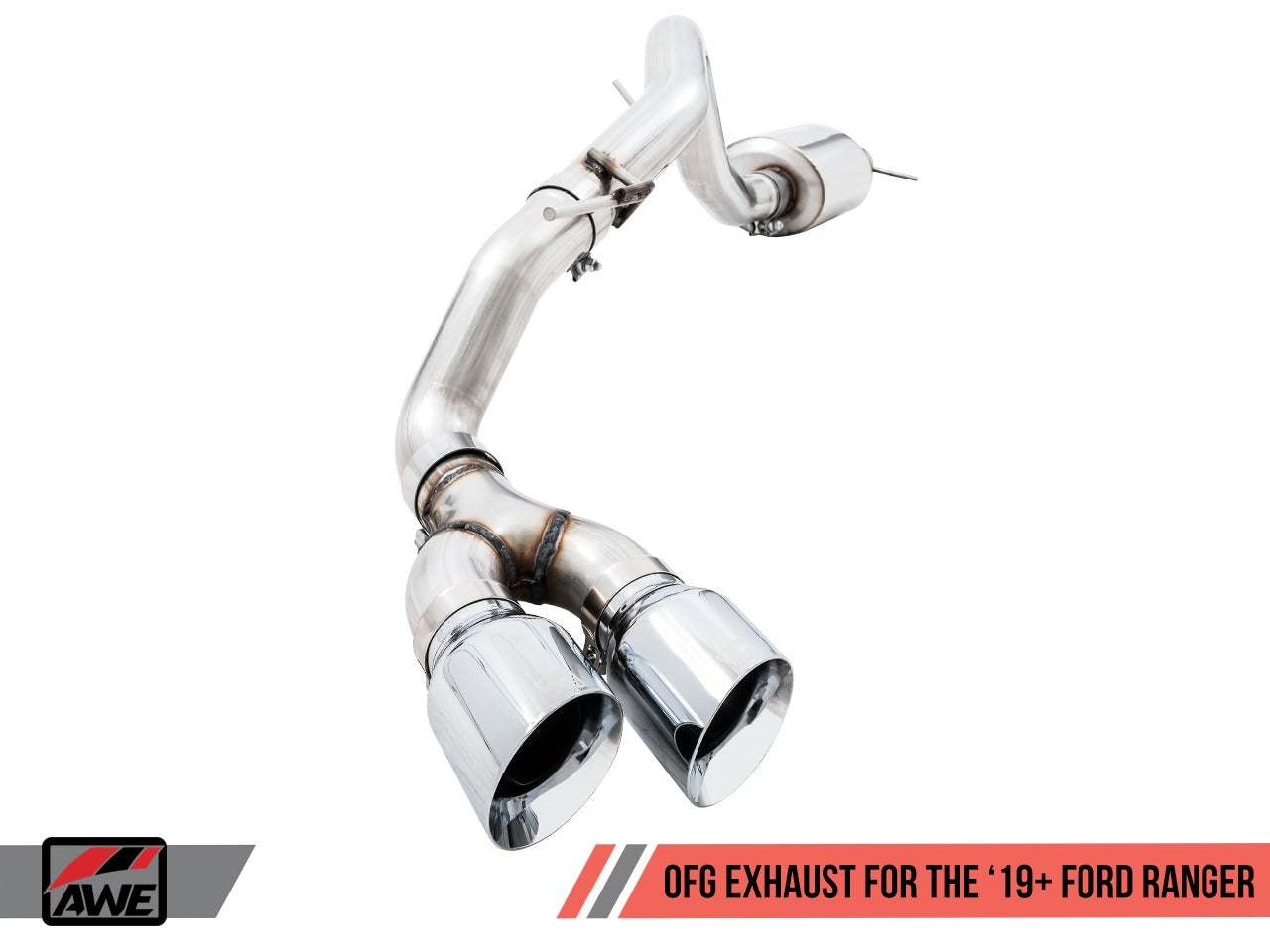 AWE Tuning 19-21 Ford Ranger 0FG Performance Exhaust System w/Chrome Silver Tips & Bash Guard 3015-22072