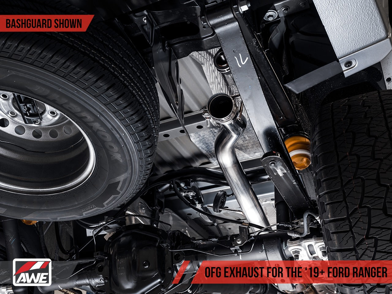 AWE Tuning 19-21 Ford Ranger 0FG Performance Exhaust System w/Chrome Silver Tips & Bash Guard 3015-22072