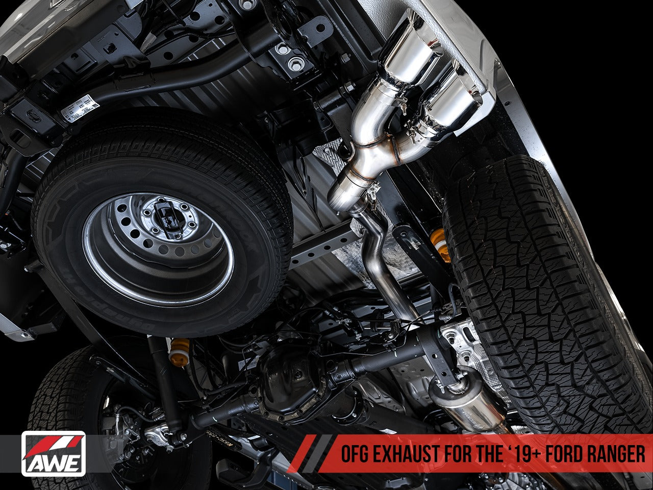 AWE Tuning 19-21 Ford Ranger 0FG Performance Exhaust System w/Chrome Silver Tips & Bash Guard 3015-22072