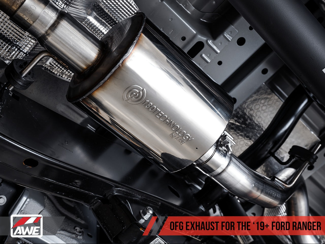 AWE Tuning 19-21 Ford Ranger 0FG Performance Exhaust System w/Chrome Silver Tips & Bash Guard 3015-22072