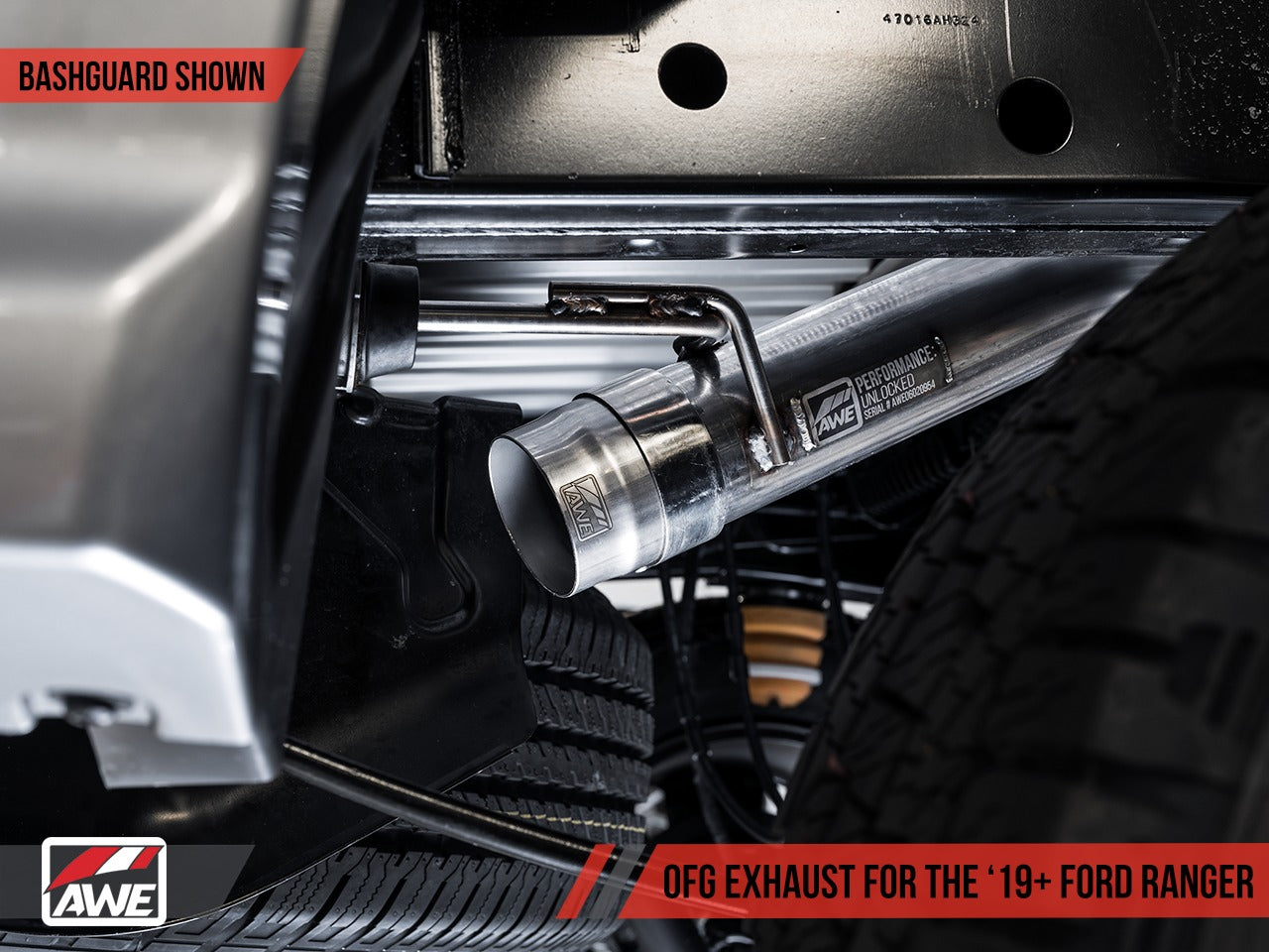 AWE Tuning 19-21 Ford Ranger 0FG Performance Exhaust System w/Chrome Silver Tips & Bash Guard 3015-22072