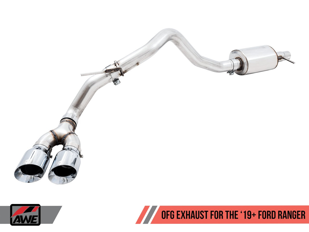 AWE Tuning 19-21 Ford Ranger 0FG Performance Exhaust System w/Chrome Silver Tips & Bash Guard 3015-22072