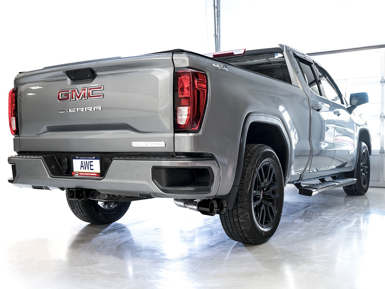 AWE Tuning 19-22 4th Gen GM 1500 5.3L 0FG Catback Dual Side Exit (Flat Bumper) - Diamond Black Tips 3015-23208