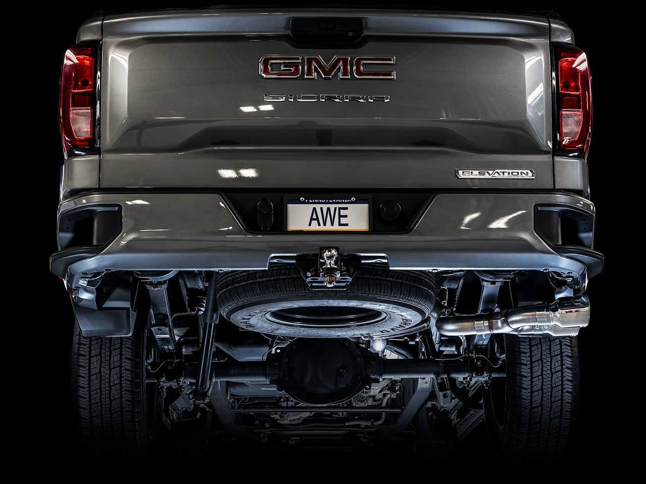 AWE Tuning 19-22 4th Gen GM 1500 5.3L 0FG Catback Dual Side Exit (Flat Bumper) - Diamond Black Tips 3015-23208