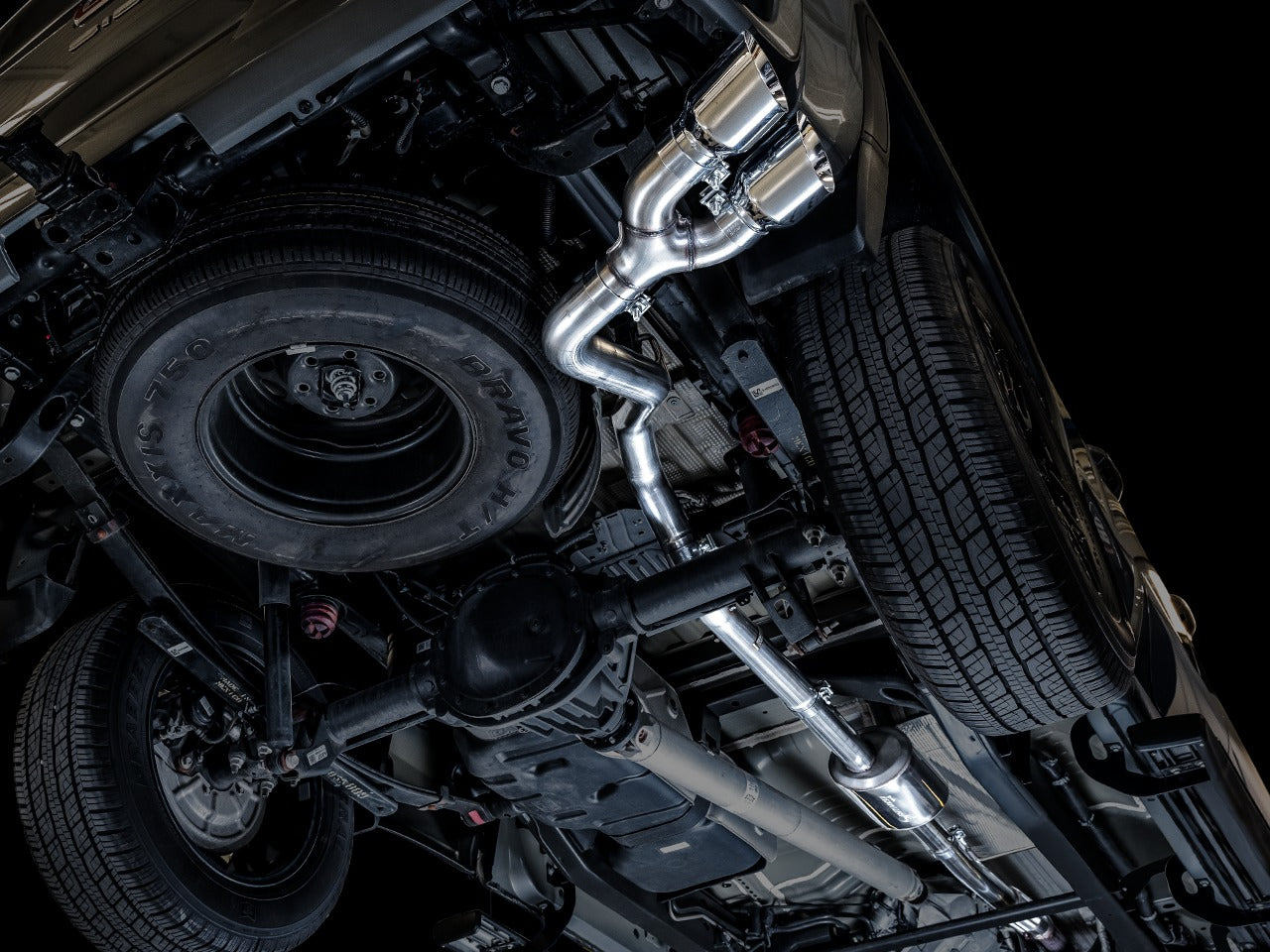 AWE Tuning 19-22 4th Gen GM 1500 5.3L 0FG Catback Dual Side Exit (Flat Bumper) - Diamond Black Tips 3015-23208