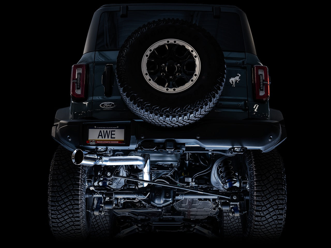 AWE Tuning 21-22 Ford Bronco 0FG Single Rear Exit Exhaust w/Diamond Black Tip & Bash Guard 3015-23789