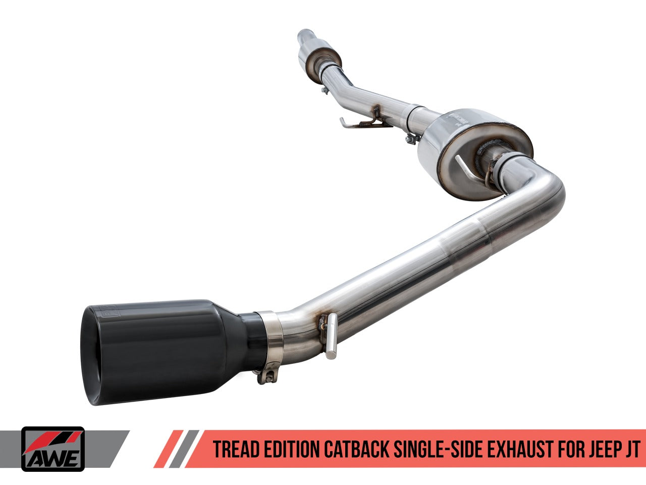 AWE Tuning 20-22 Jeep Gladiator JT 3.6L Tread Edition Cat-Back Single Side Exhaust - Diamond Blk Tips 3015-23103