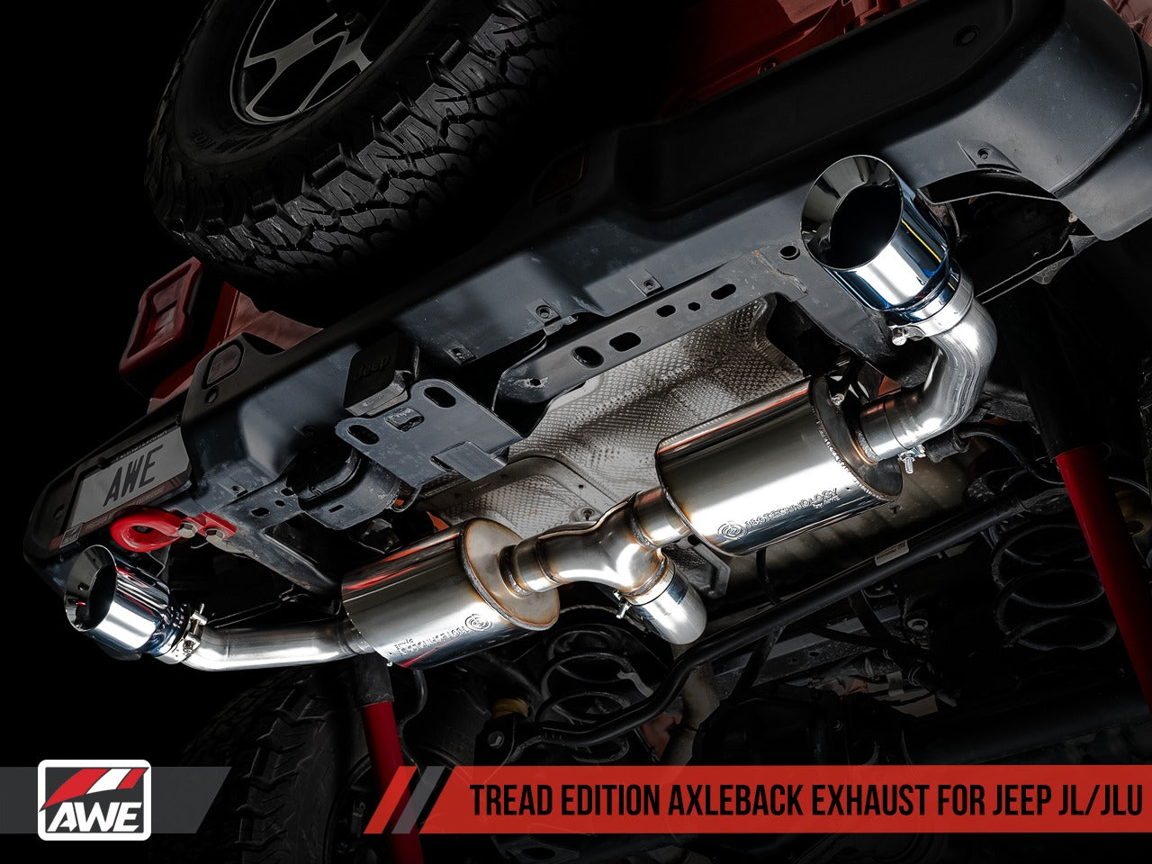 AWE Tuning 18-22 Jeep Wrangler JL/JLU Tread Edition Axle-Back Dual Exhaust - Chrome Silver Tips 3015-32001