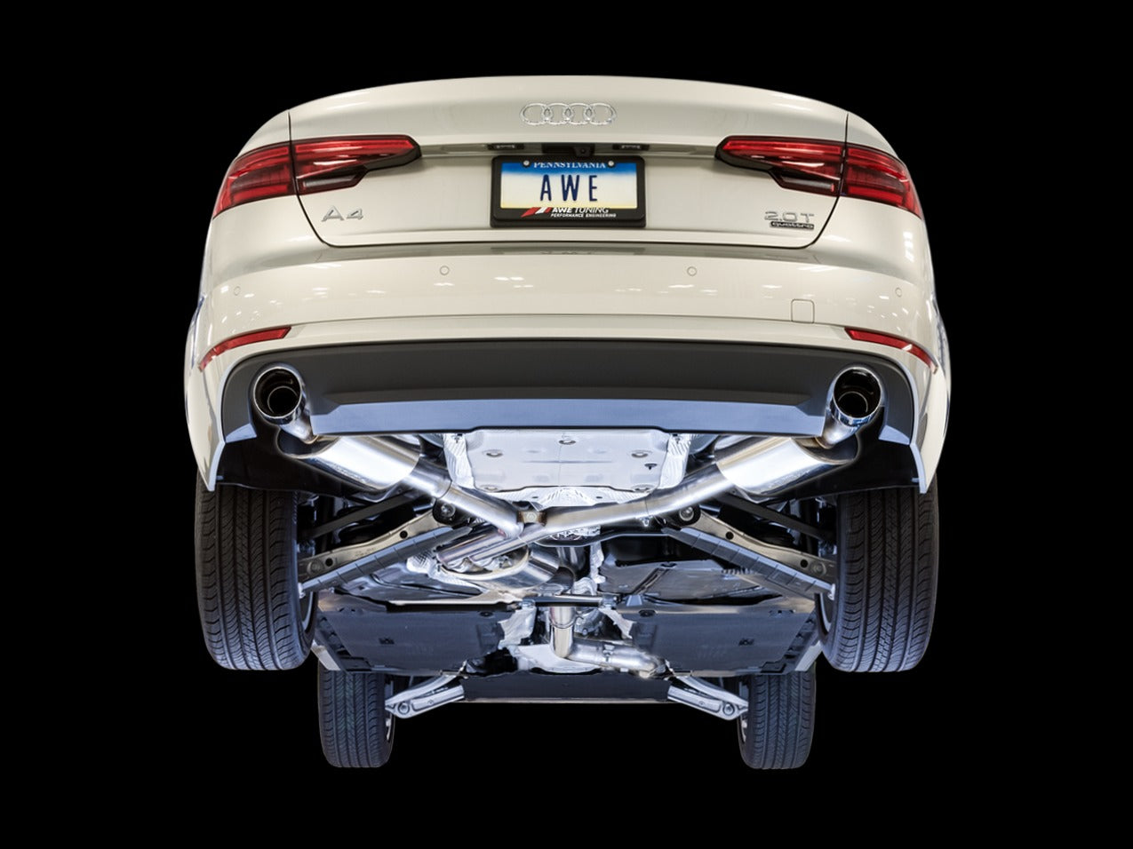 AWE Tuning 17-18 Audi B9 A4 Touring Edition Exhaust Dual Outlet - Chrome Silver Tips (Includes DP) 3015-32078