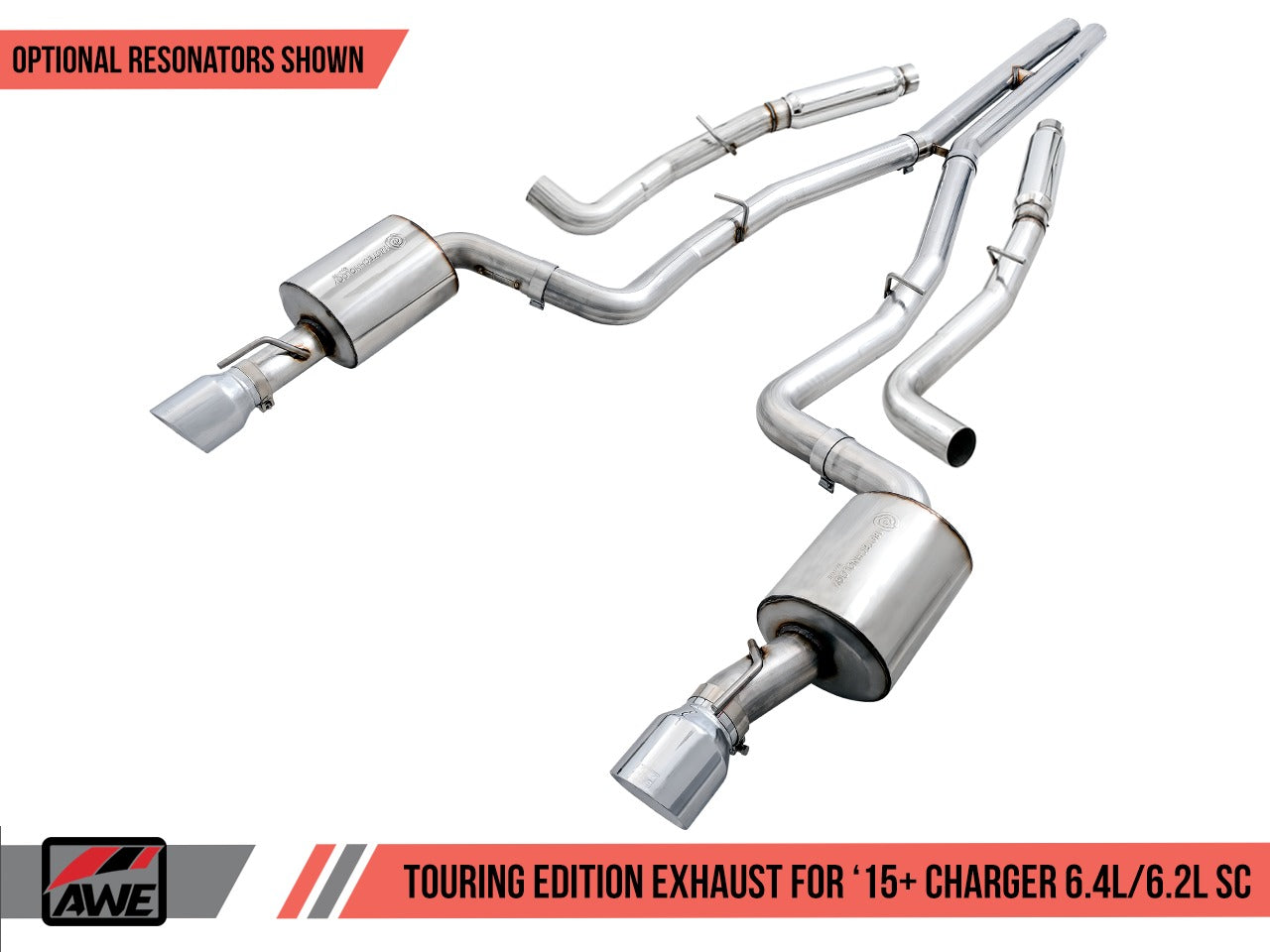 AWE Tuning 15-21 Dodge Charger 6.4L/6.2L SC Resonated Touring Edition Exhaust - Diamond Black Tips 3015-33128