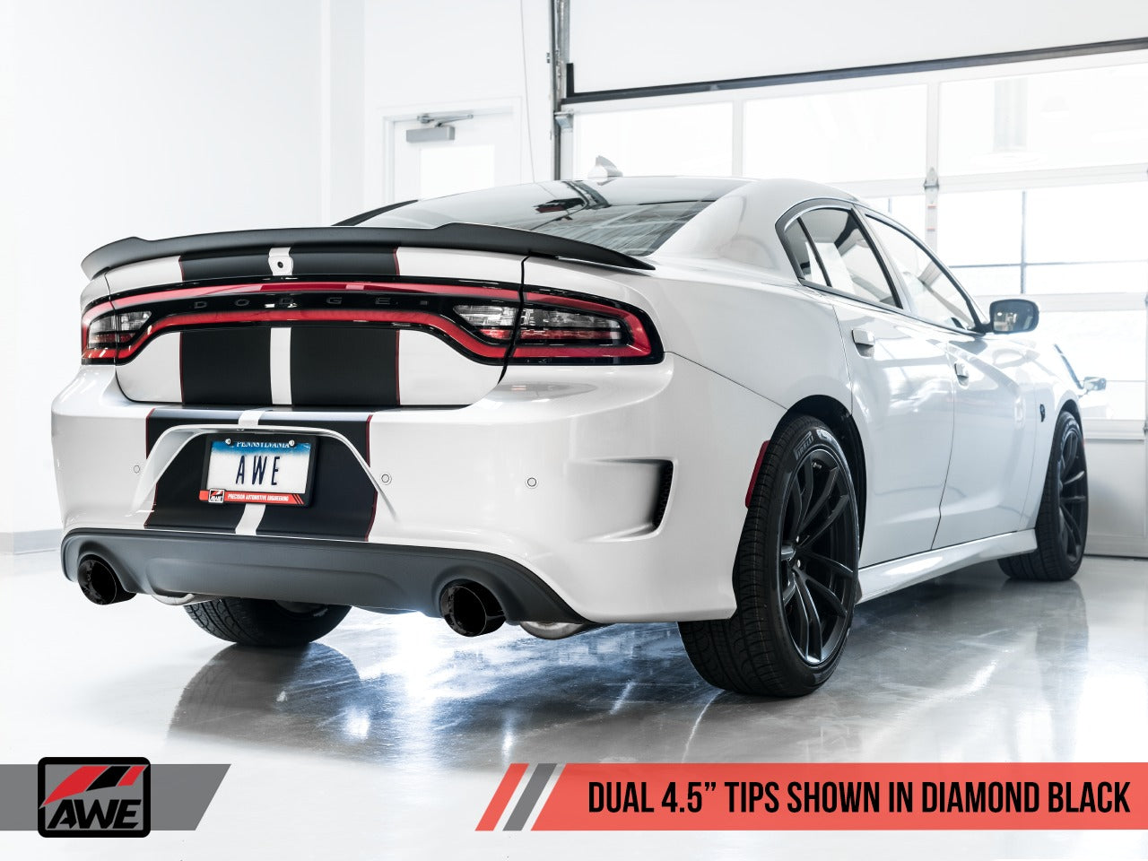 AWE Tuning 17-21 Dodge Charger 5.7L Touring Edition Exhaust - Resonated - Diamond Black Tips 3015-33136