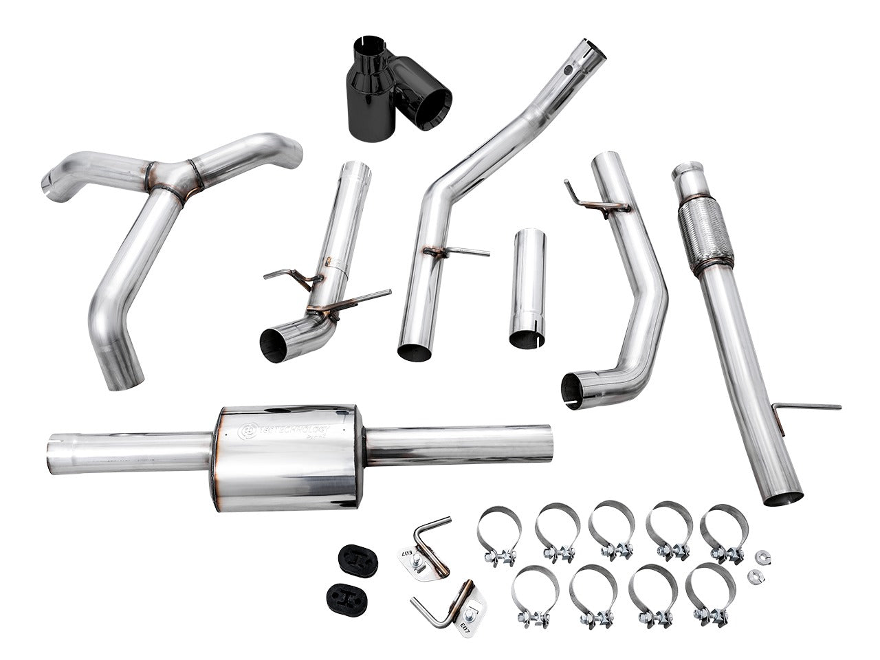 AWE Tuning 19-22 4th Gen GM 1500 5.3L 0FG Catback Split Rear Exit (Flat Bumper) - Quad Diamond Black Tips 3015-33206