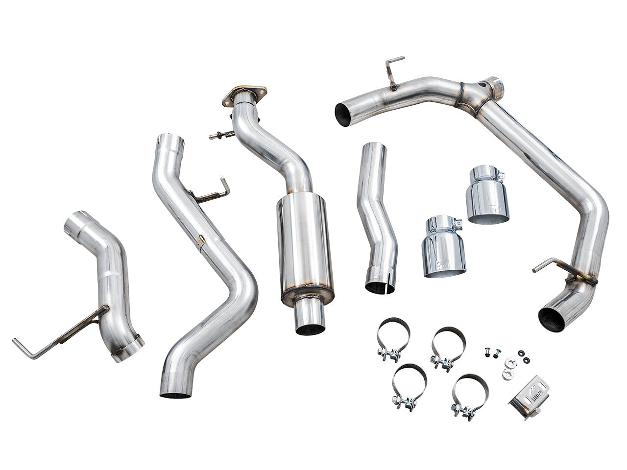 AWE Tuning 21-22 Ford Bronco 0FG Dual Rear Exit Exhaust w/Chrome Silver Tips & Bash Guard 3015-32456