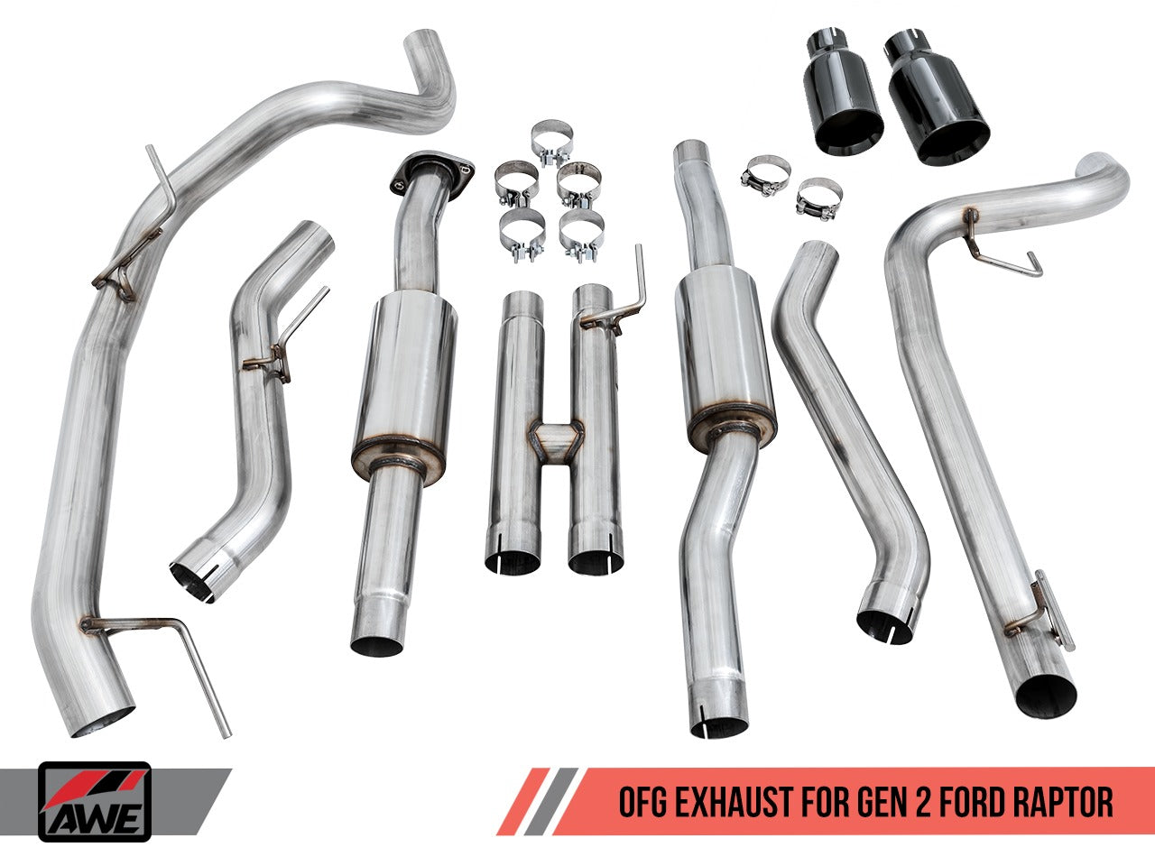 AWE Tuning 17-20 Ford Raptor 0 FG Performance Exhaust System - w/ Diamond Black Tips 3015-33106