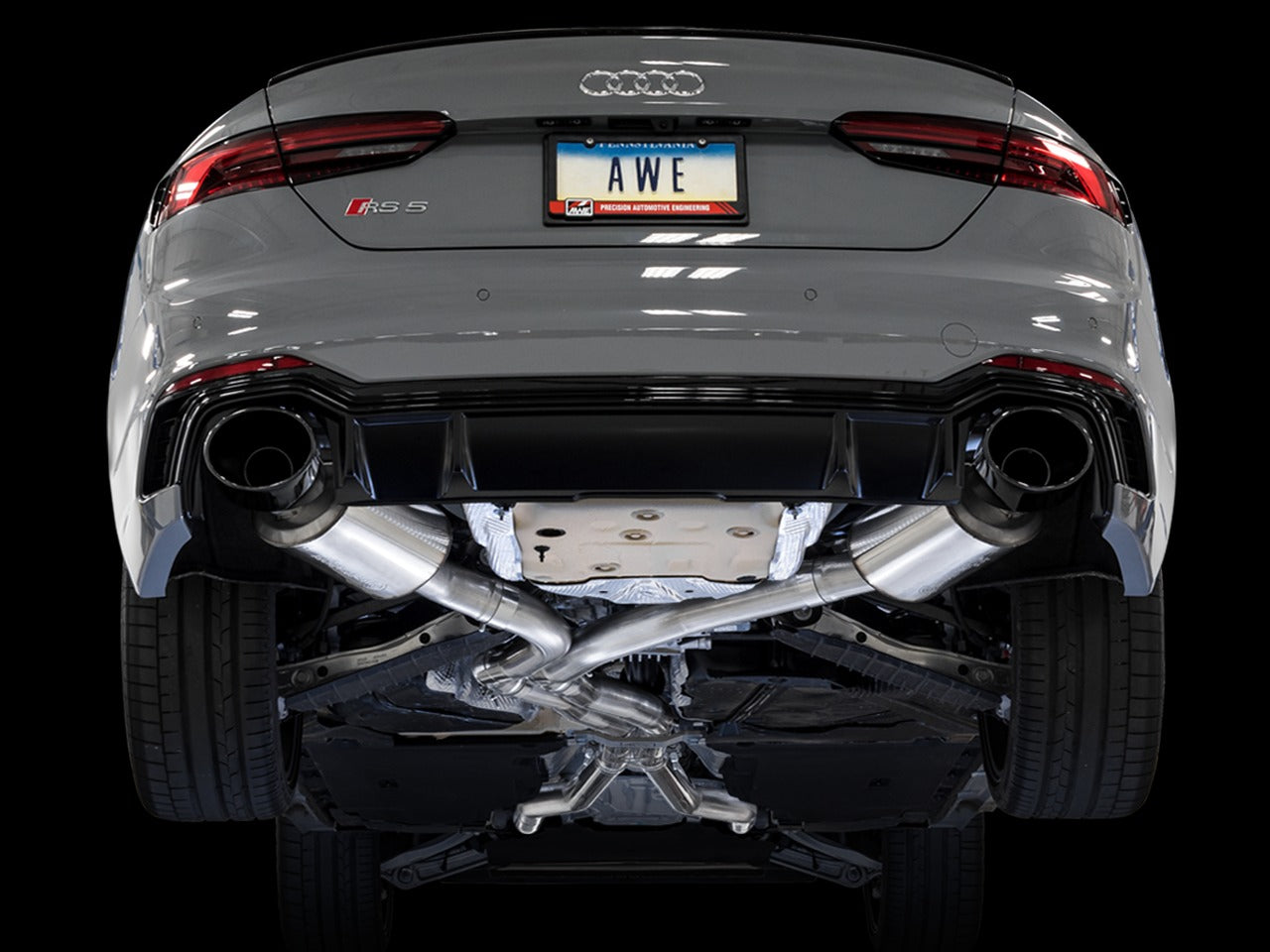 AWE Tuning 19 Audi B9 RS 5 Sportback Touring Edition Exhaust-Resonated- Diamond Black RS Style Tips 3015-33118