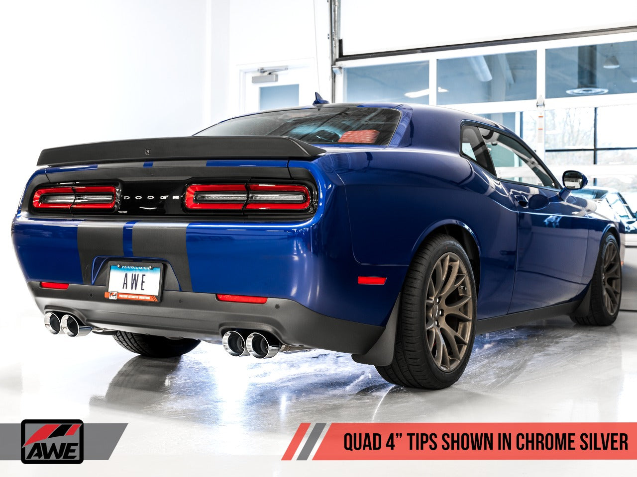 AWE Tuning 17-22 Challenger 5.7L Touring Edition Exhaust - Non-Resonated - Chrome Silver Quad Tips 3020-42076