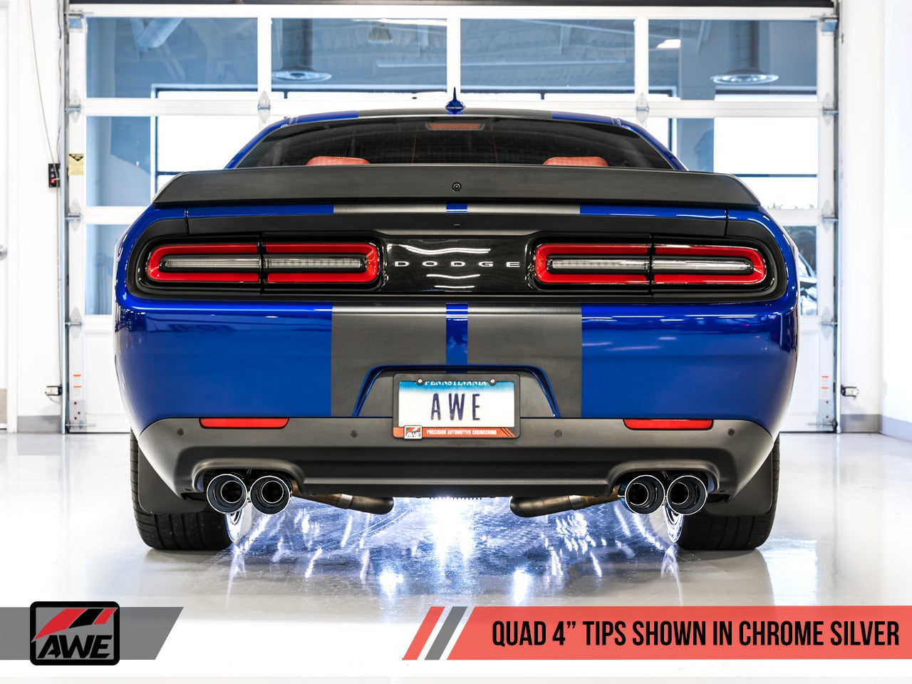 AWE Tuning 17-22 Challenger 5.7L Touring Edition Exhaust - Non-Resonated - Chrome Silver Quad Tips 3020-42076