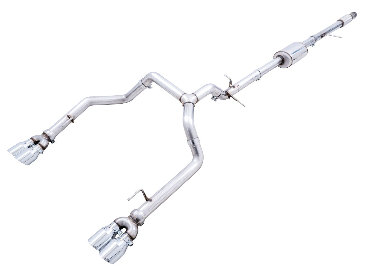 AWE Tuning 19-22 4th Gen GM 1500 5.3L 0FG Catback Split Rear Exit (w/ Bumper Cutouts) - Quad Chrome Tips 3015-42201