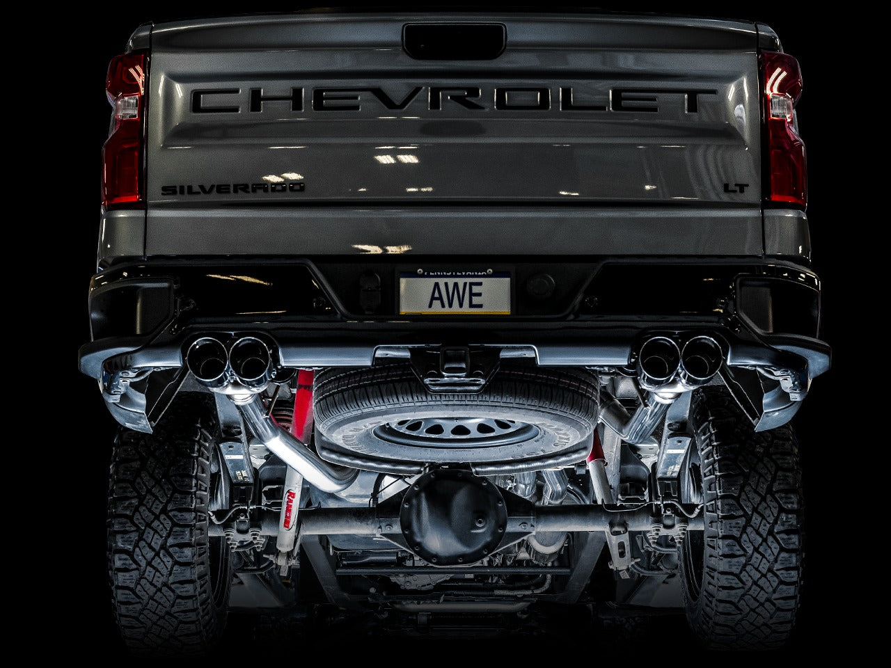 AWE Tuning 19-22 4th Gen GM 1500 6.2L 0FG Catback Split Rear Exit (w/ Bumper Cutouts) - Quad Diamond Tips 3015-43204