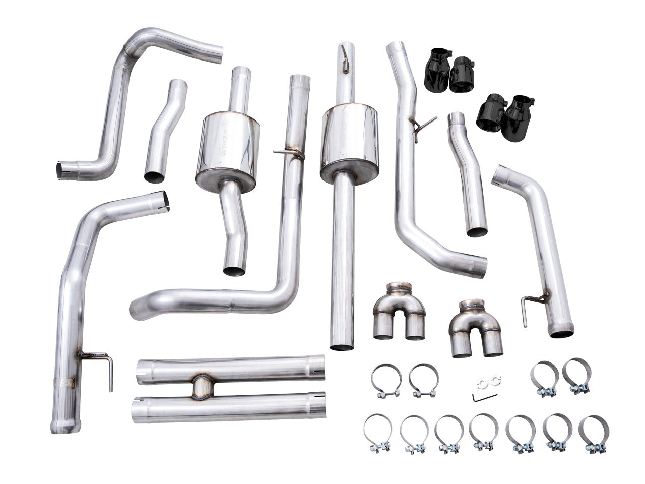 AWE Tuning 19-22 4th Gen GM 1500 6.2L 0FG Catback Split Rear Exit (w/ Bumper Cutouts) - Quad Diamond Tips 3015-43204