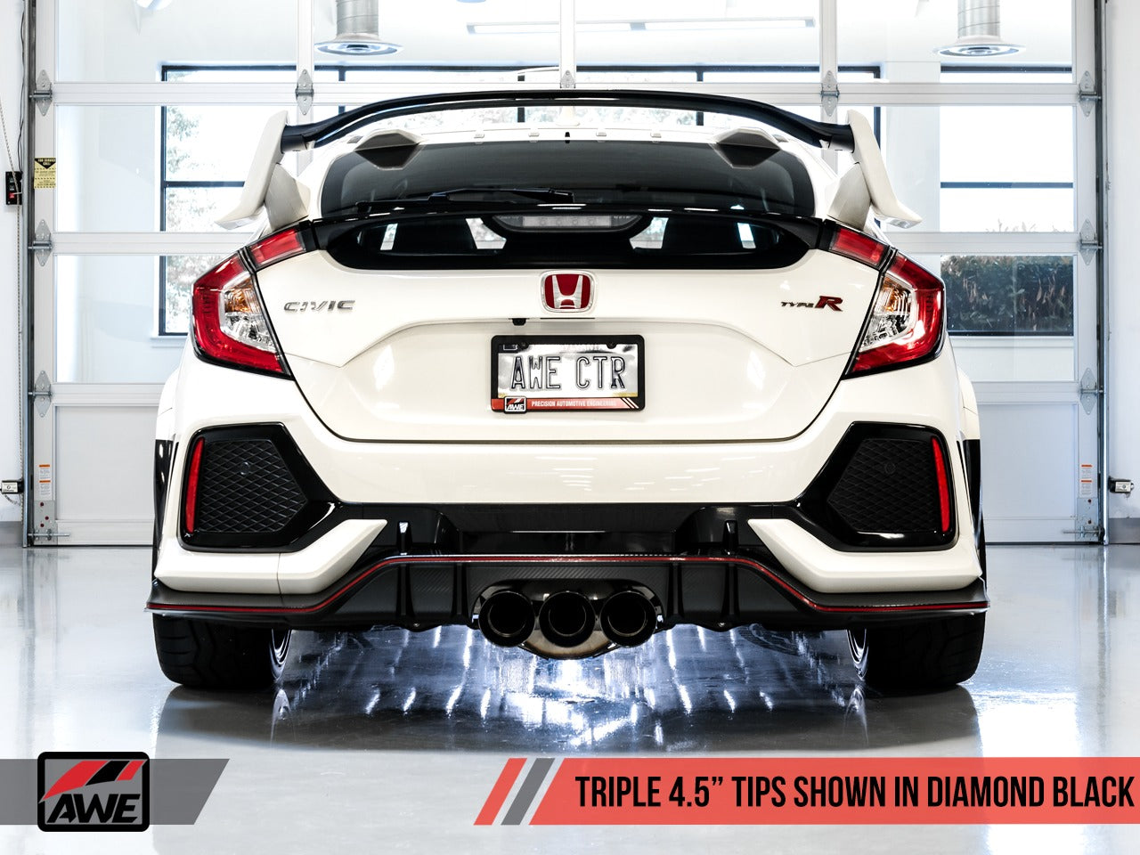 AWE Tuning 17-21 Honda Civic Type R Touring Edition Exhaust w/Front Pipe & Triple Chrome Silver Tips 3015-52004