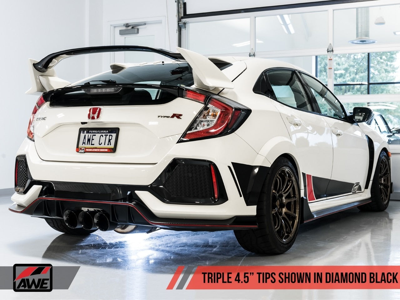 AWE Tuning 17-21 Honda Civic Type R Touring Edition Exhaust w/Front Pipe & Triple Chrome Silver Tips 3015-52004