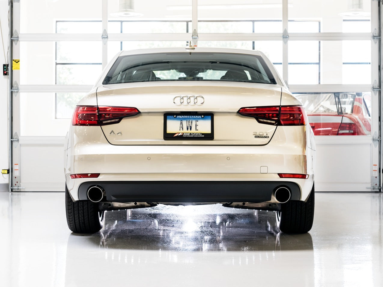 AWE Tuning 17-18 Audi B9 A4 Track Edition Exhaust Dual Outlet - Chrome Silver Tips (Includes DP) 3020-32024