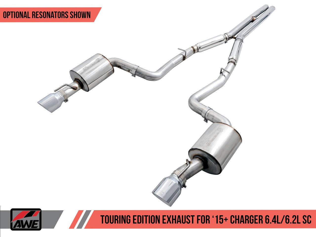 AWE Tuning 15-21 Dodge Charger 6.4L/6.2L SC Non-Resonated Touring Edition Exhaust - Silver Tips 3020-32056