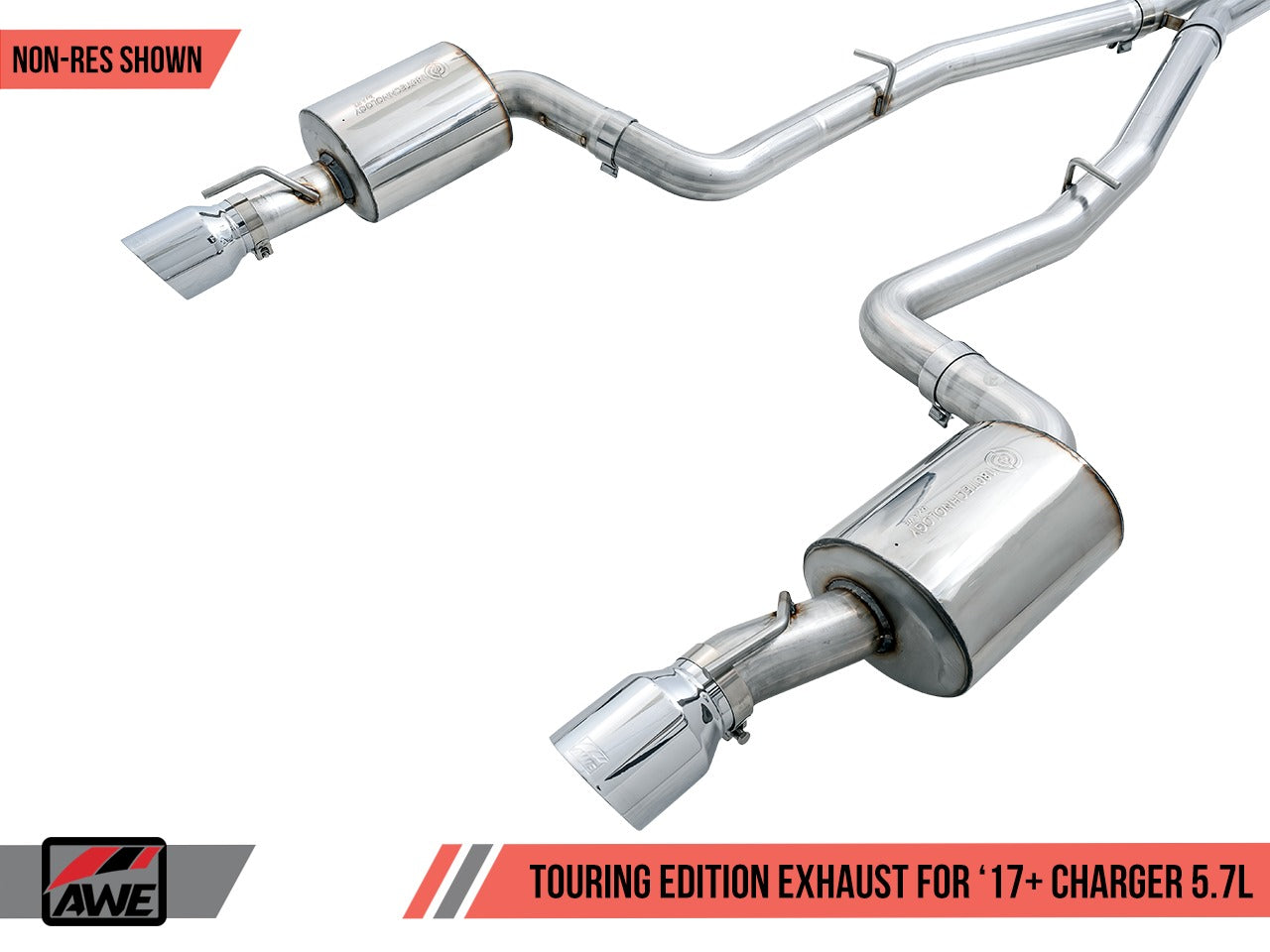 AWE Tuning 17-21 Dodge Charger 5.7L Touring Edition Exhaust - Resonated - Diamond Black Tips 3015-33136
