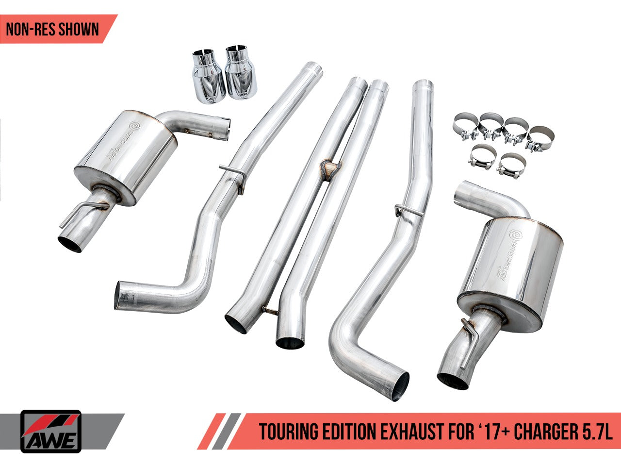 AWE Tuning 17-21 Dodge Charger 5.7L Touring Edition Exhaust - Resonated - Diamond Black Tips 3015-33136