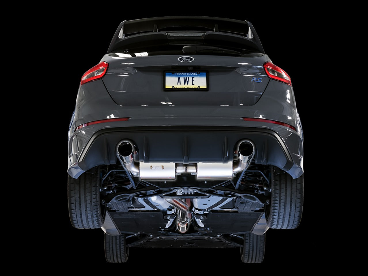 AWE Tuning 16-18 Ford Focus RS Touring Edition Cat-back Exhaust - Non-Resonated - Diamond Black Tips 3015-33088