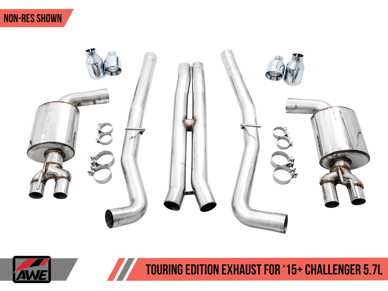 AWE Tuning 17-22 Challenger 5.7L Touring Edition Exhaust - Non-Resonated - Chrome Silver Quad Tips 3020-42076