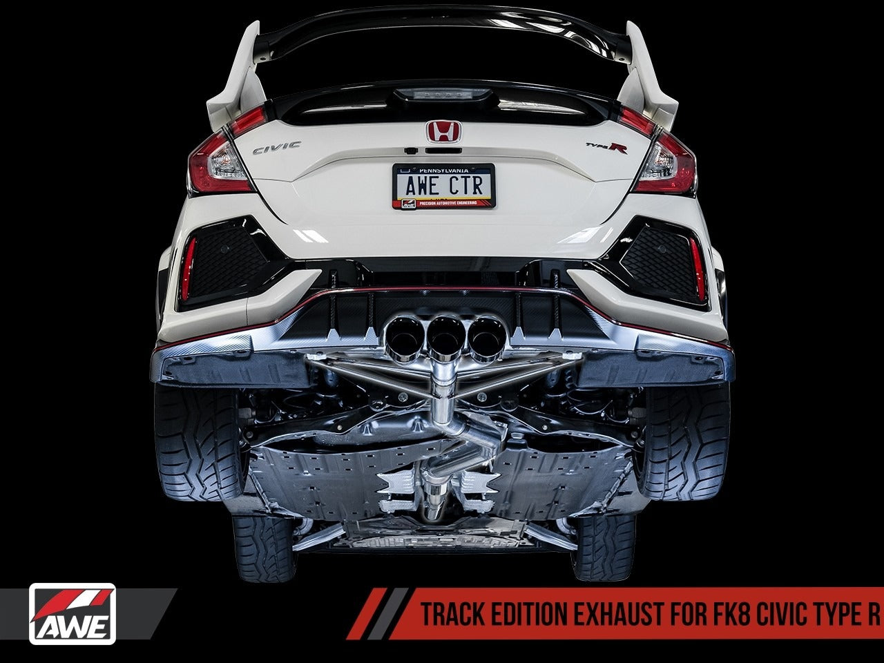 AWE Tuning 17-21 Honda Civic Type R Track Edition Exhaust w/Front Pipe & Triple Chrome Silver Tips 3020-52000