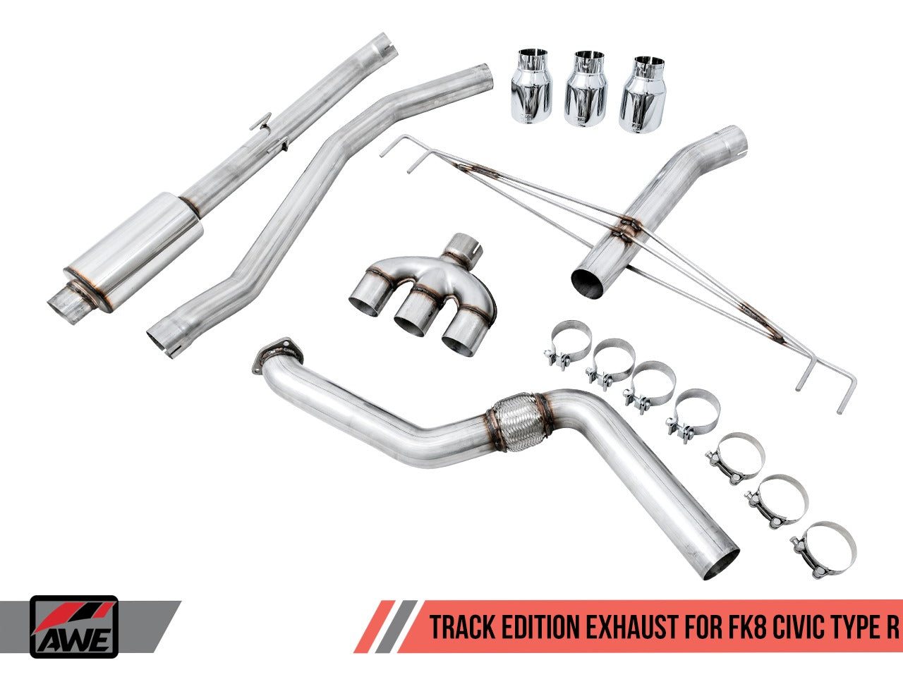 AWE Tuning 17-21 Honda Civic Type R Track Edition Exhaust w/Front Pipe & Triple Chrome Silver Tips 3020-52000