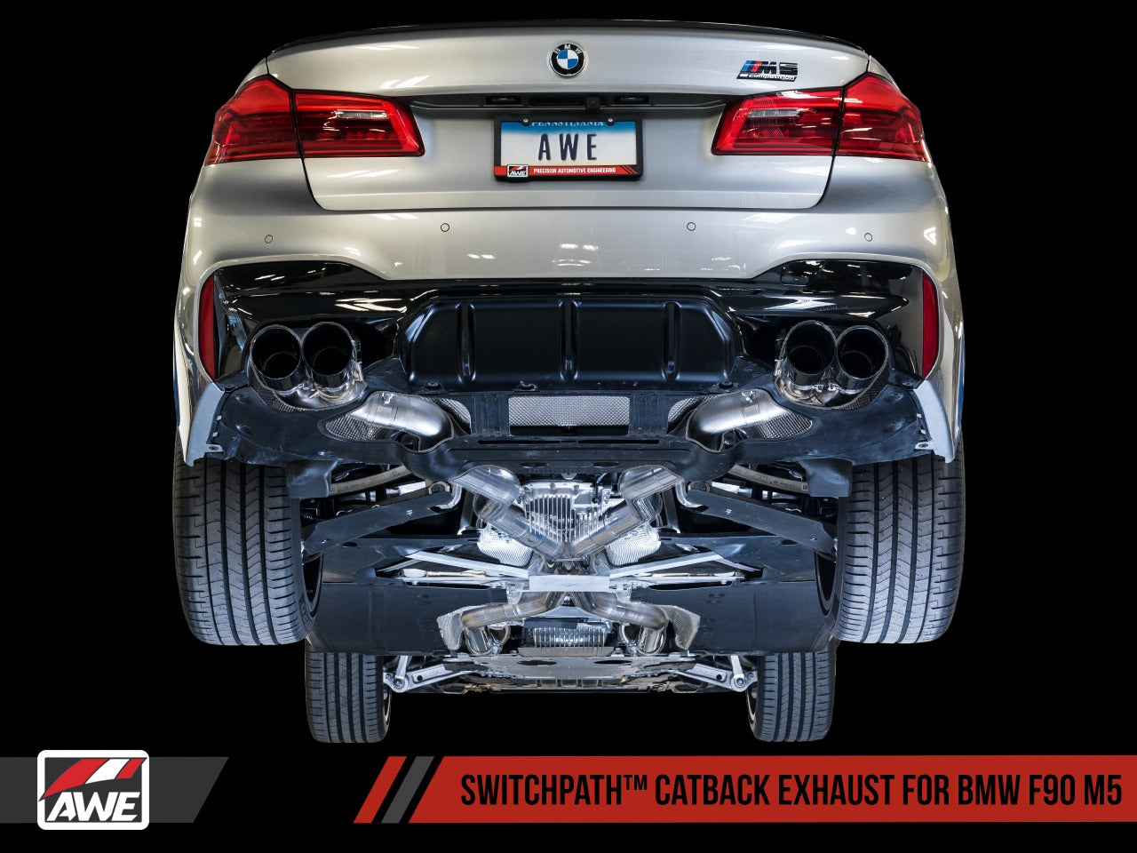 AWE Tuning 18-21 BMW M5 (F90) 4.4T AWD SwitchPath Cat-back Exhaust - Chrome Silver Tips 3025-42062