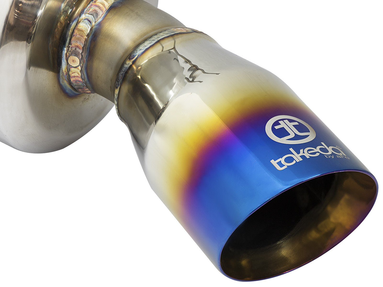 aFe POWER Takeda 16-21 Honda Civic I4-1.5L (t) 2.5-2.25in 304 SS CB Dual-Exit Exhaust Blue Tips 49-36615-L