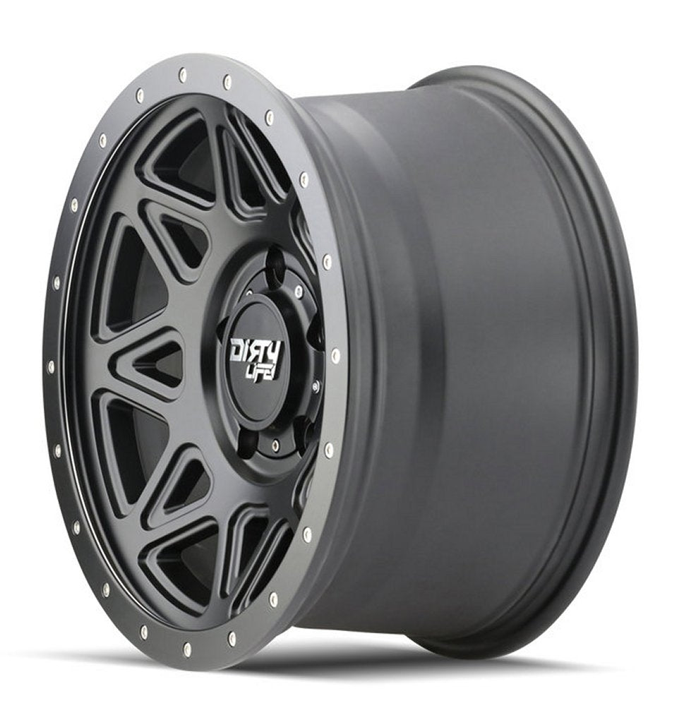 (Clearance - No Returns) 16x8 Dirty Life 9305 Theory Matte Black w/ Simulated Beadlock Black Ring 5x4.5/114.3 0mm