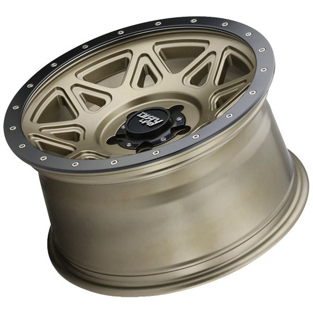 (Clearance - No Returns) 17x9 Dirty Life 9305 Theory Matte Gold w/ Matte Black Lip 6x5.5/139.7 -12mm