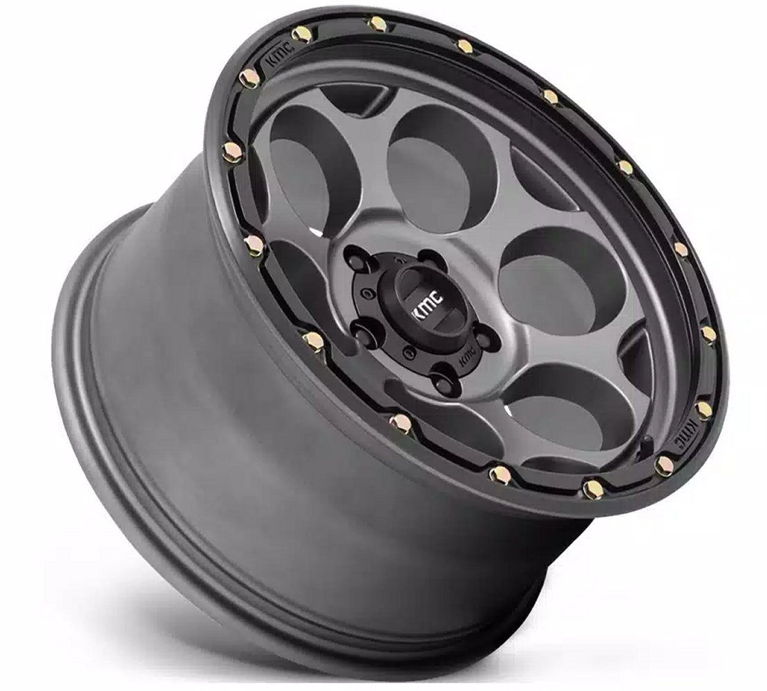 (Clearance - No Returns) 17x8.5 KMC KM541 Dirty Harry Satin Gray w/ Black Lip 5x5/127 18mm