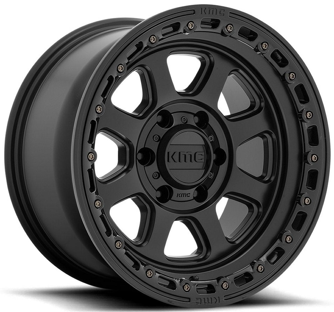(Clearance - No Returns) 17x9 KMC KM548 Chase Satin Black w/ Gloss Black Lip 6x5.5/139.7 -12mm