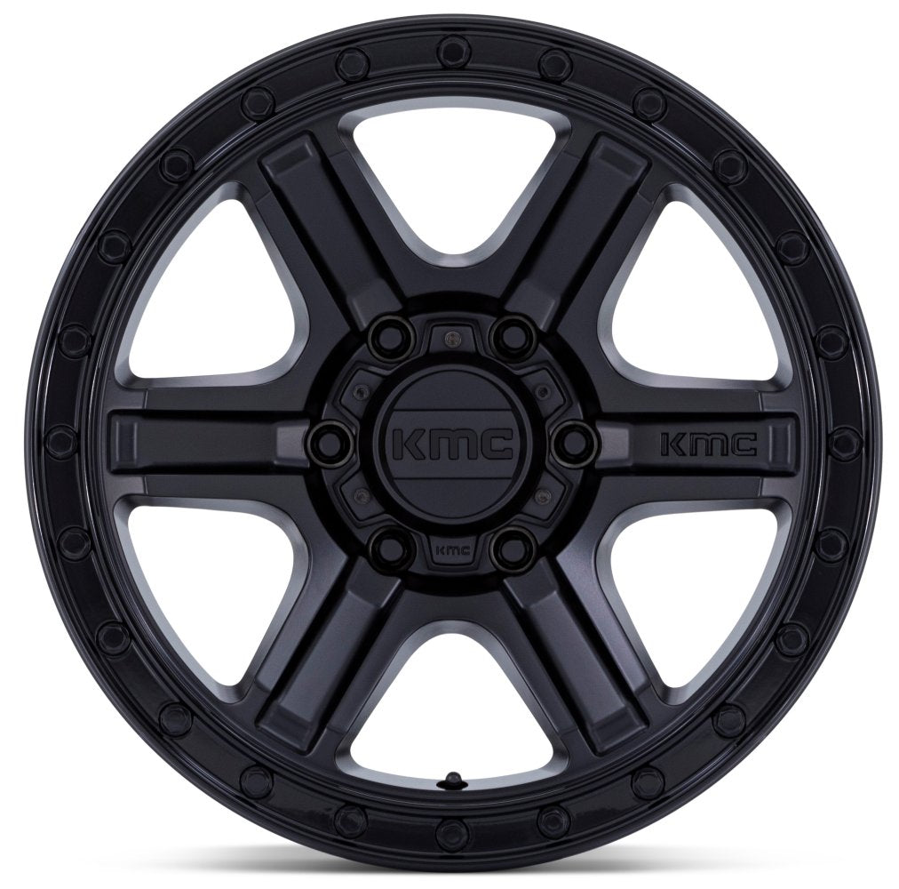 (Clearance - No Returns) 17x8.5 KM551 Outrun Matte Black w/ Gloss Black Lip 6x5.5/139.7 -10mm