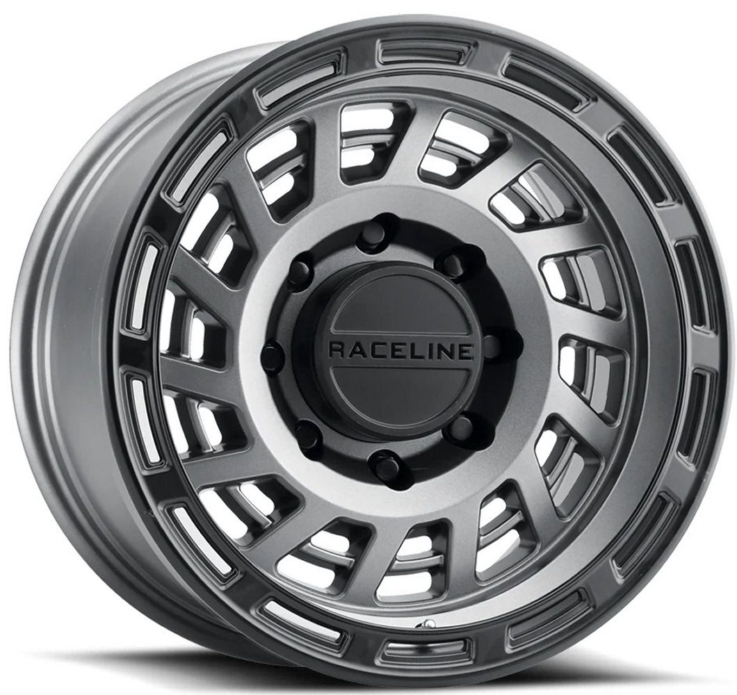 (Clearance - No Returns) 17x8.5 Raceline 957GB Halo Gunmetal w/ Black Ring 6x120 0mm