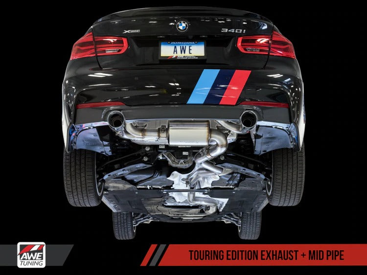 AWE Tuning 16-20 BMW F3X 340i Touring Edition Axle-Back Exhaust - Chrome Silver Tips (90mm) 3010-32032