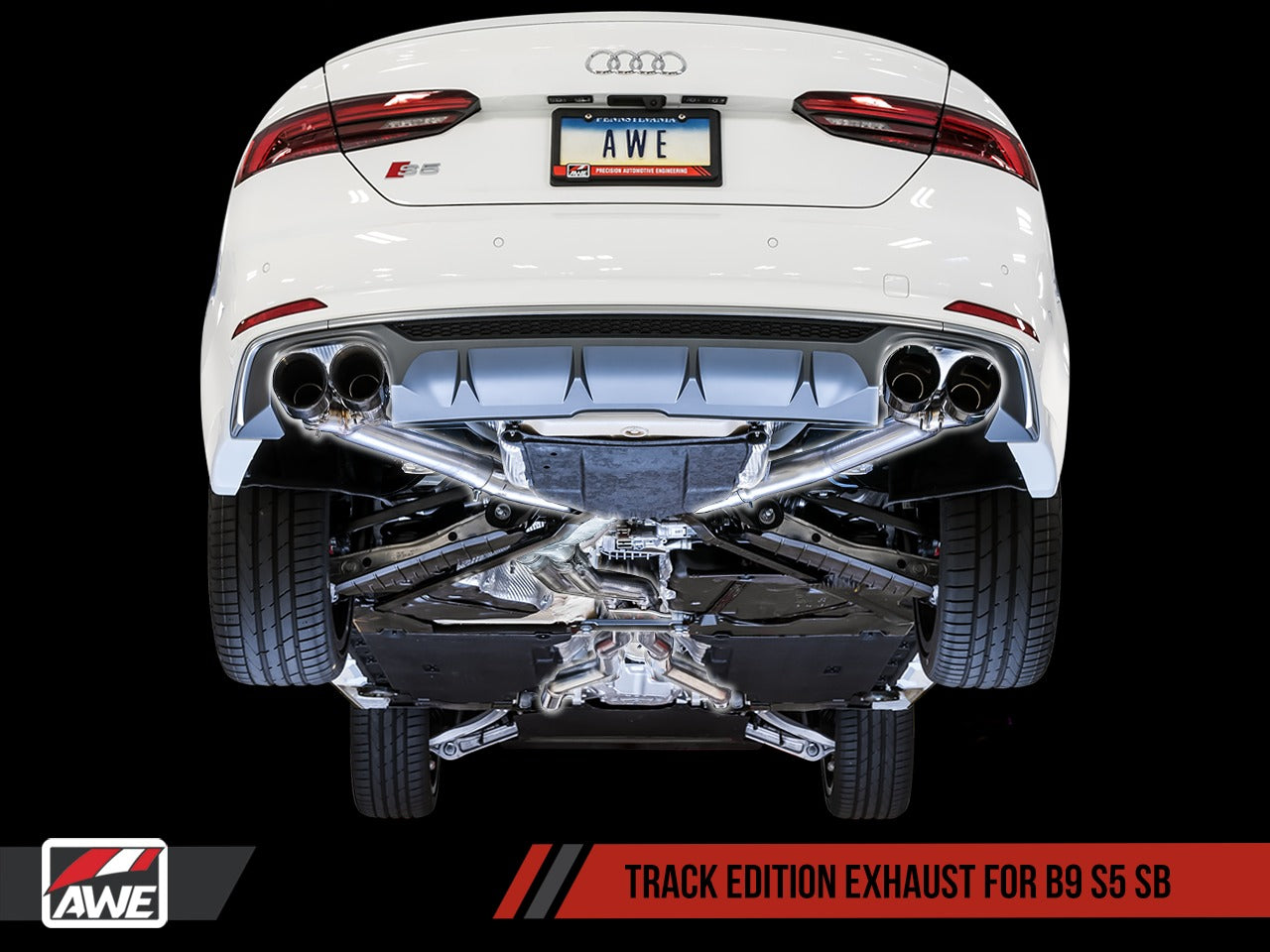 AWE Tuning 18-22 Audi B9 S5 Sportback Track Edition Exhaust - Non-Resonated (Black 102mm Tips) 3010-43062