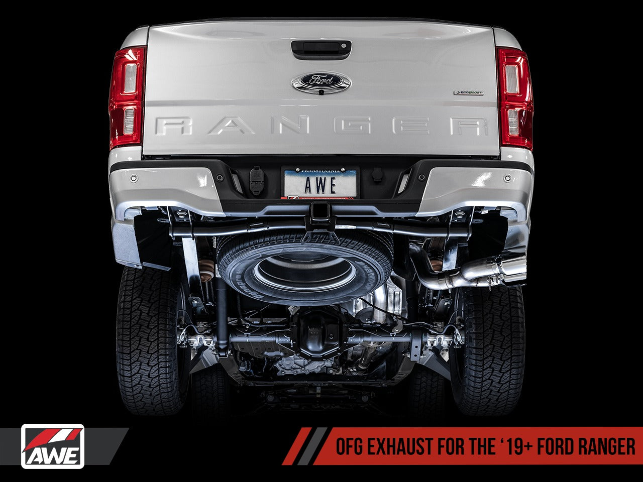 AWE Tuning 19-21 Ford Ranger 0FG Performance Exhaust System w/Chrome Silver Tips & Bash Guard 3015-22072
