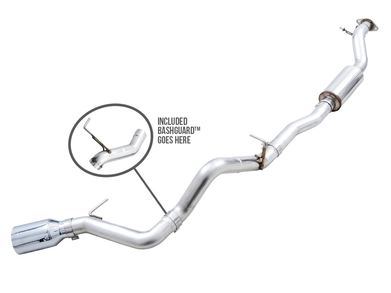 AWE Tuning 21-22 Ford Bronco 0FG Single Rear Exit Exhaust w/Chrome Silver Tip & Bash Guard 3015-22789
