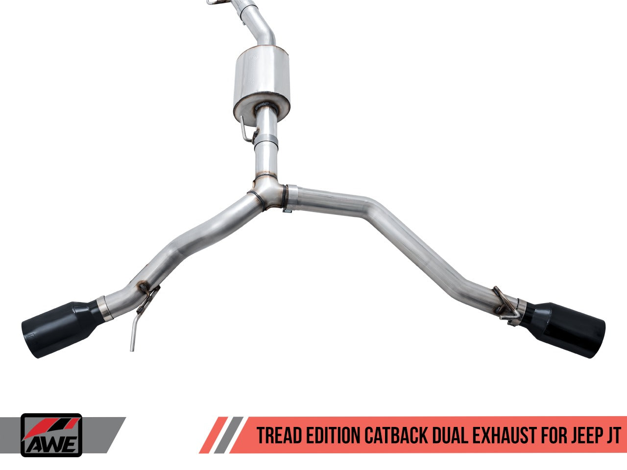 AWE Tuning 20-22 Jeep Gladiator JT 3.6L Tread Edition Cat-Back Dual Exhaust - Diamond Black Tips 3015-33101