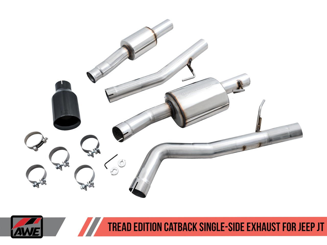 AWE Tuning 20-22 Jeep Gladiator JT 3.6L Tread Edition Cat-Back Single Side Exhaust - Diamond Blk Tips 3015-23103