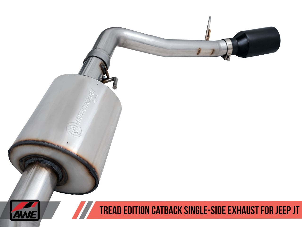 AWE Tuning 20-22 Jeep Gladiator JT 3.6L Tread Edition Cat-Back Single Side Exhaust - Diamond Blk Tips 3015-23103