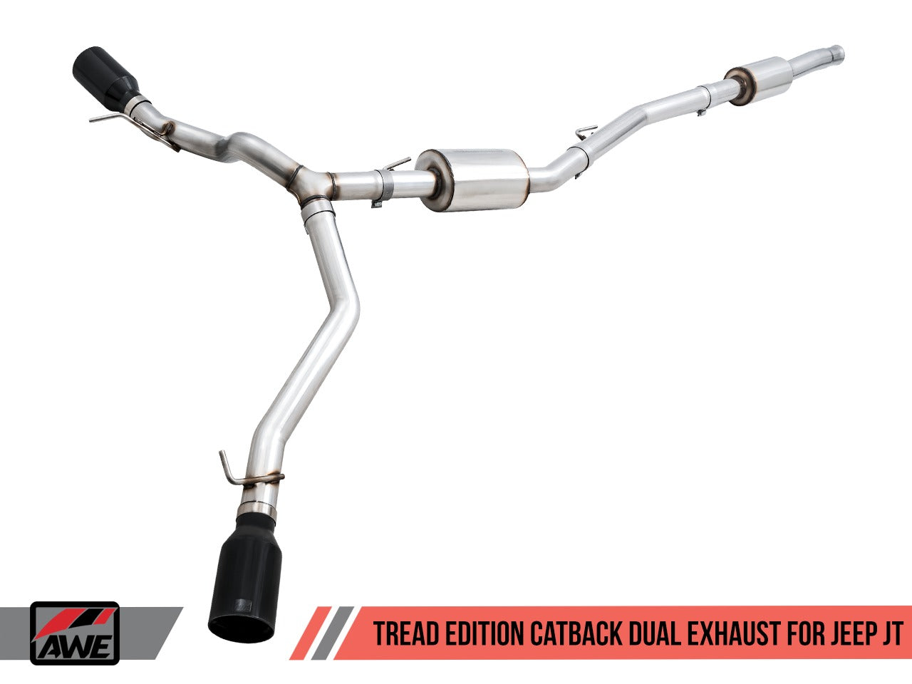 AWE Tuning 20-22 Jeep Gladiator JT 3.6L Tread Edition Cat-Back Dual Exhaust - Diamond Black Tips 3015-33101